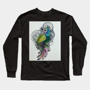 Colored Peacock Zentangle Long Sleeve T-Shirt